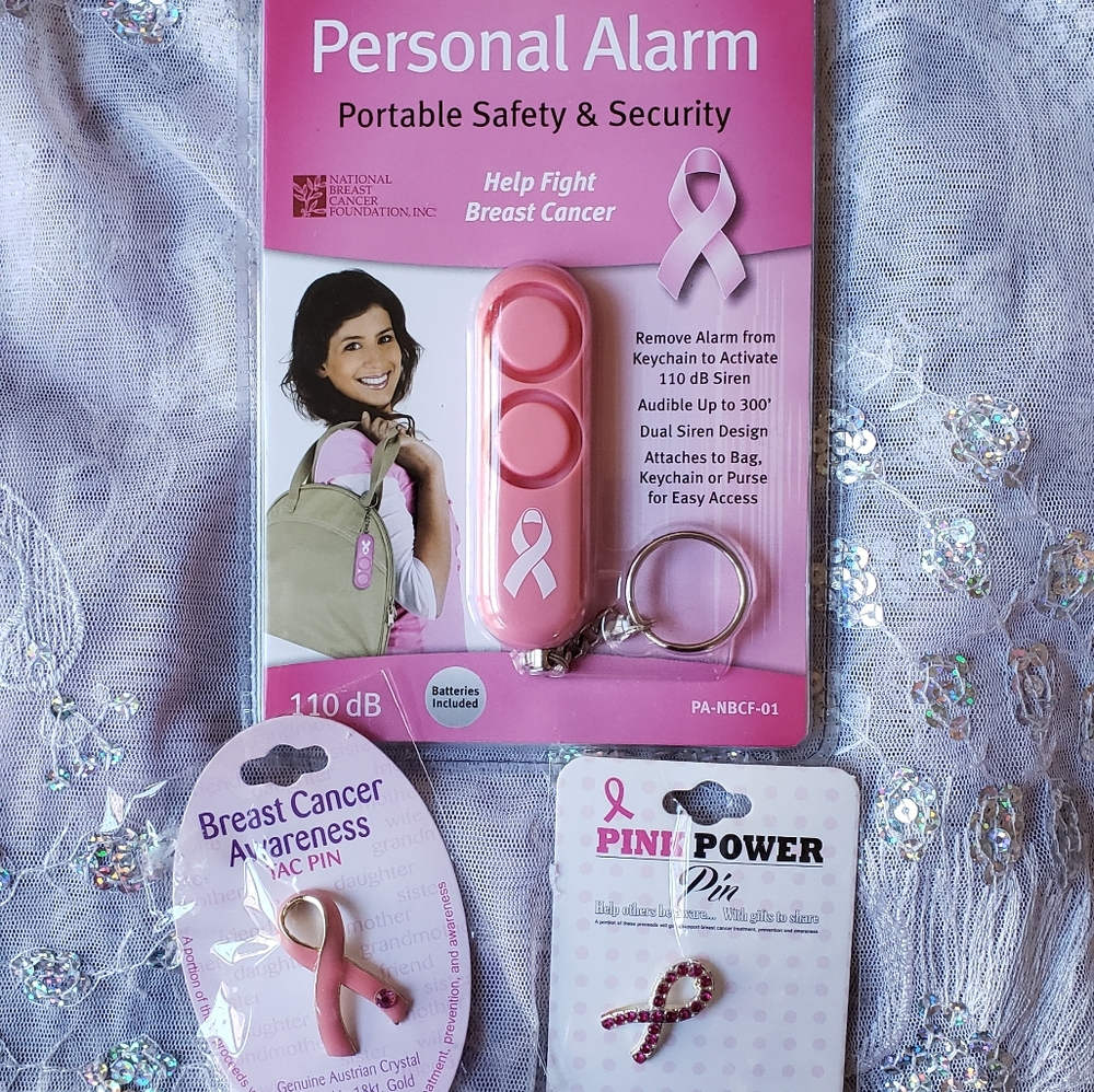 Personal Alarm & 2 Tac Pins Breast Cancer Awarness